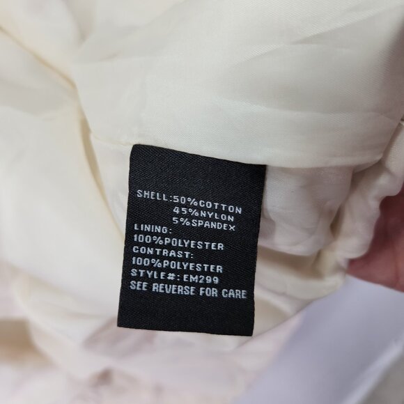 Blanc Noir Belted Coat Size Medium Puff Ruffle Trim Ivory Snap Button Midi - Picture 13 of 15